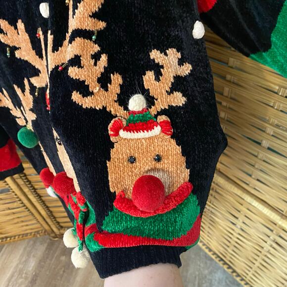 Vintage Berek Reindeer Chenille Holiday Sweater Christmas Embellished Medium - Picture 6 of 10